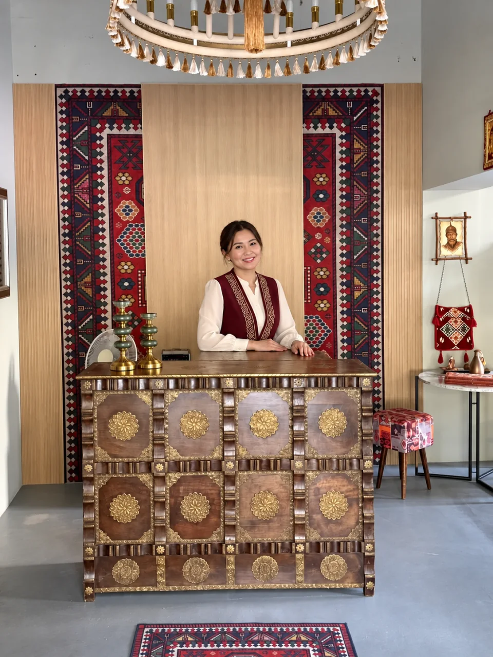 ALTYN SHANYRAQ қабылдау үстеліндегі қызметкер